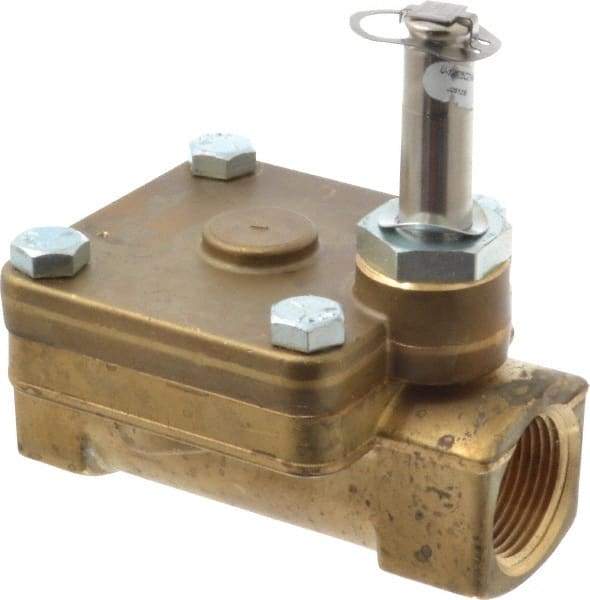 Parker - 1" Port, Two Way, Piloted Diaphragm, Brass Solenoid Valve - Normally Closed, 300 Max PSI, NBR Seal - Exact Industrial Supply