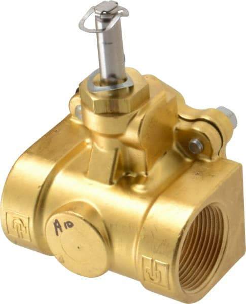 Parker - 1-1/4" Port, Two Way, Piloted Diaphragm, Brass Solenoid Valve - Normally Closed, 150 Max PSI, NBR Seal - Exact Industrial Supply