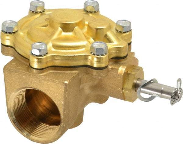 Parker - 1-1/2" Port, Two Way, Piloted Diaphragm, Brass Solenoid Valve - Normally Closed, 150 Max PSI, NBR Seal - Exact Industrial Supply