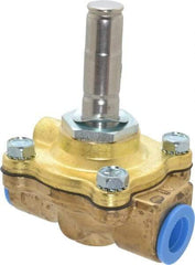 Parker - 3/8" Port, Two Way, Piloted Diaphragm, Brass Solenoid Valve - Normally Open, 150 Max PSI, NBR Seal - Exact Industrial Supply