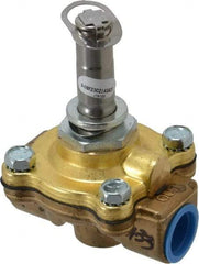 Parker - 1/2" Port, Two Way, Piloted Diaphragm, Brass Solenoid Valve - Normally Open, 150 Max PSI, NBR Seal - Exact Industrial Supply