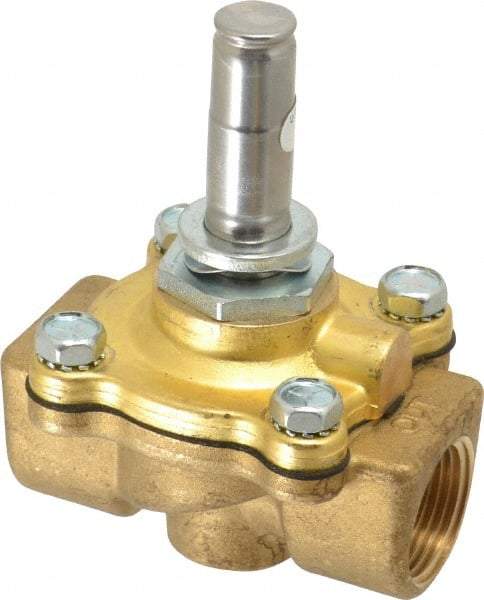 Parker - 3/4" Port, Two Way, Piloted Diaphragm, Brass Solenoid Valve - Normally Open, 150 Max PSI, NBR Seal - Exact Industrial Supply