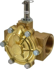 Parker - 1-1/2" Port, Two Way, Piloted Diaphragm, Brass Solenoid Valve - Normally Open, 125 Max PSI, NBR Seal - Exact Industrial Supply