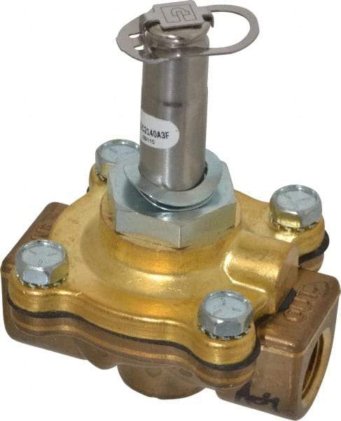 Parker - 3/8" Port, Two Way, Piloted Diaphragm, Brass Solenoid Valve - Normally Closed, 125 Max PSI, NBR Seal - Exact Industrial Supply