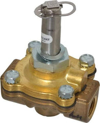 Parker - 3/8" Port, Two Way, Piloted Diaphragm, Brass Solenoid Valve - Normally Closed, 125 Max PSI, NBR Seal - Exact Industrial Supply