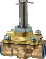 Parker - 1/2" Port, Two Way, Piloted Diaphragm, Brass Solenoid Valve - Normally Closed, 125 Max PSI, NBR Seal - Exact Industrial Supply