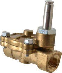 Parker - 3/4" Port, Two Way, Piloted Diaphragm, Brass Solenoid Valve - Normally Closed, 125 Max PSI, NBR Seal - Exact Industrial Supply