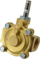 Parker - 1" Port, Two Way, Piloted Diaphragm, Brass Solenoid Valve - Normally Closed, 125 Max PSI, NBR Seal - Exact Industrial Supply