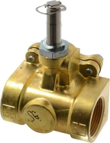 Parker - 1-1/4" Port, Two Way, Piloted Diaphragm, Brass Solenoid Valve - Normally Closed, 125 Max PSI, NBR Seal - Exact Industrial Supply