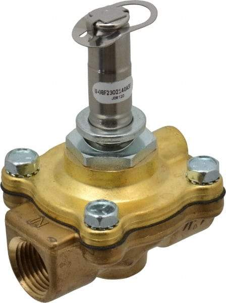 Parker - 1/2" Port, Two Way, Piloted Diaphragm, Brass Solenoid Valve - Normally Open, 125 Max PSI, NBR Seal - Exact Industrial Supply