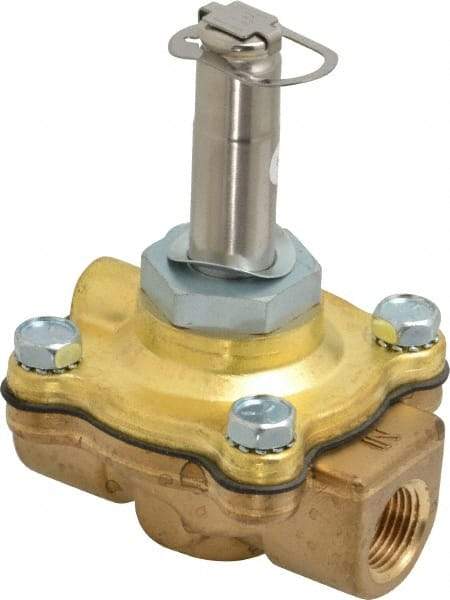 Parker - 3/8" Port, Two Way, Piloted Diaphragm, Brass Solenoid Valve - Normally Closed, 50 Max PSI, EPDM Seal - Exact Industrial Supply