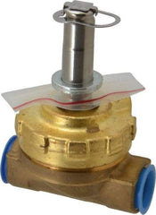 Parker - 1/2" Port, Two Way, Piloted Diaphragm, Brass Solenoid Valve - Normally Closed, 125 Max PSI, PTFE Seal - Exact Industrial Supply