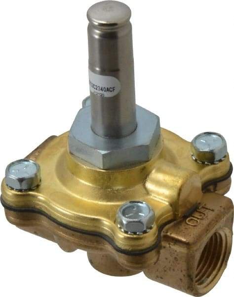 Parker - 1/2" Port, Two Way, Piloted Diaphragm, Brass Solenoid Valve - Normally Closed, 50 Max PSI, EPDM Seal - Exact Industrial Supply