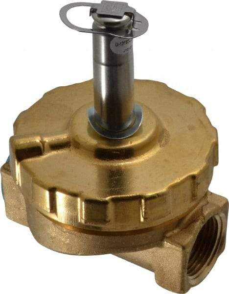 Parker - 3/4" Port, Two Way, Piloted Diaphragm, Brass Solenoid Valve - Normally Closed, 125 Max PSI, PTFE Seal - Exact Industrial Supply