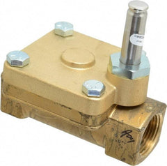 Parker - 1" Port, Two Way, Piloted Diaphragm, Brass Solenoid Valve - Normally Closed, 125 Max PSI, PTFE Seal - Exact Industrial Supply