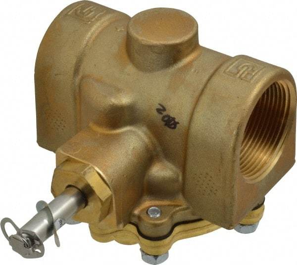 Parker - 1-1/2" Port, Two Way, Piloted Diaphragm, Brass Solenoid Valve - Normally Closed, 50 Max PSI, EPDM Seal - Exact Industrial Supply