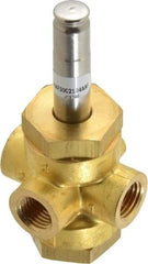 Parker - 1/4" Port, Three Way, Direct Acting, Brass Solenoid Valve - Normally Closed, 125 Max PSI, NBR Seal - Exact Industrial Supply