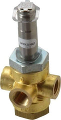 Parker - 1/4" Port, Three Way, Direct Acting, Brass Solenoid Valve - Normally Closed, 150 Max PSI, NBR Seal - Exact Industrial Supply