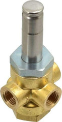 Parker - 1/4" Port, Three Way, Direct Acting, Brass Solenoid Valve - Normally Closed, 85 Max PSI, NBR Seal - Exact Industrial Supply