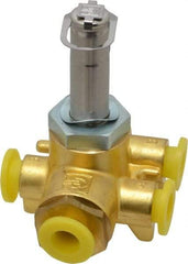 Parker - 1/4" Port, Four Way, Two Position, Brass Solenoid Valve - Single Solenoid, 150 Max PSI, NBR Seal - Exact Industrial Supply
