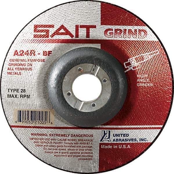 Sait - 24 Grit, 7" Wheel Diam, 1/4" Wheel Thickness, 7/8" Arbor Hole, Type 28 Depressed Center Wheel - Aluminum Oxide, Resinoid Bond, R Hardness, 8,500 Max RPM, Compatible with Angle Grinder - Exact Industrial Supply