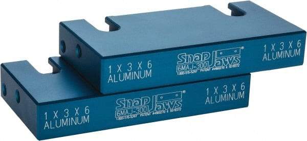 Snap Jaws - 6" Wide x 3" High x 1" Thick, Flat/No Step Vise Jaw - Soft, Aluminum, Fixed Jaw, Compatible with 6" Vises - Exact Industrial Supply