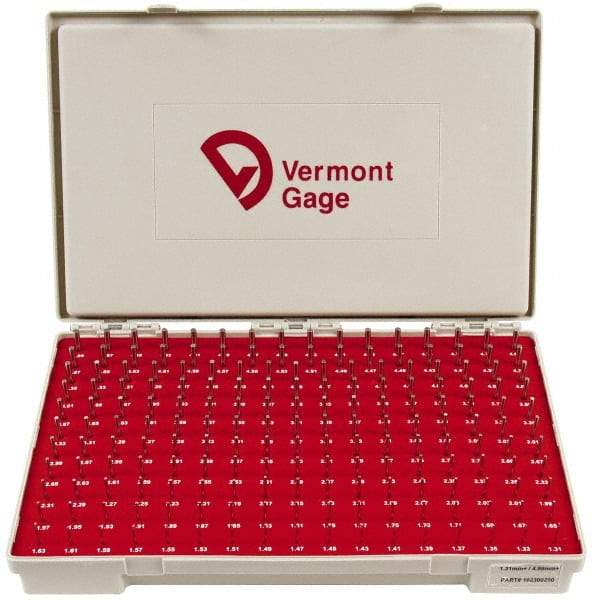 Vermont Gage - 185 Piece, 1.31-4.99 mm Diameter Plug and Pin Gage Set - Plus 0.01 mm Tolerance, Class ZZ - Exact Industrial Supply