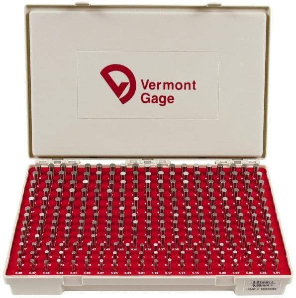 Vermont Gage - 250 Piece, 5.01-9.99 mm Diameter Plug and Pin Gage Set - Plus 0.01 mm Tolerance, Class ZZ - Exact Industrial Supply