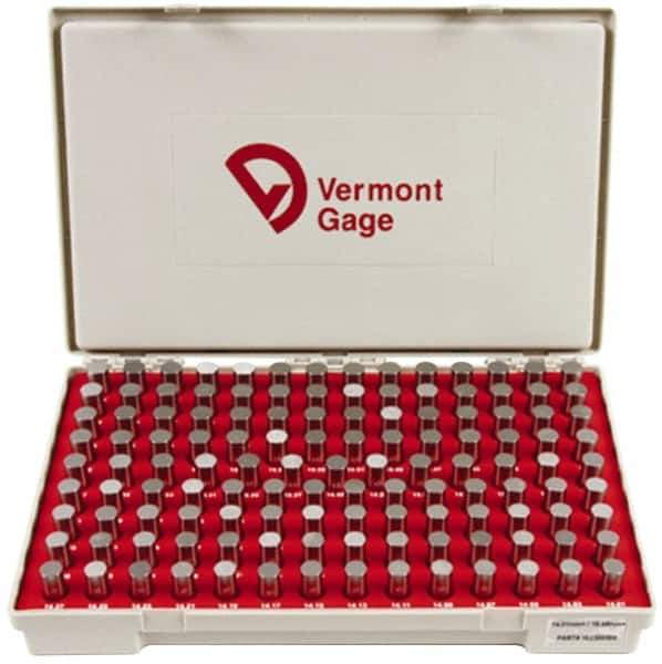 Vermont Gage - 125 Piece, 14.01-16.49 mm Diameter Plug and Pin Gage Set - Plus 0.01 mm Tolerance, Class ZZ - Exact Industrial Supply