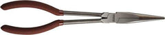 Paramount - 11" OAL, 4" Jaw Length x 11/16" Jaw Width, Long Nose Pliers - Serrated Jaw, Straight Head, Plastic Dipped Handles - Exact Industrial Supply