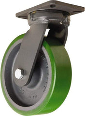 Hamilton - 10" Diam x 3" Wide x 12-1/2" OAH Top Plate Mount Swivel Caster - Polyurethane Mold onto Cast Iron Center, 3,000 Lb Capacity, Sealed Precision Ball Bearing, 5-1/4 x 7-1/4" Plate - Exact Industrial Supply