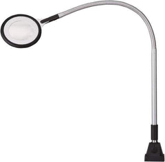 Waldmann Lighting - 25.4 Inch, Gooseneck, Clamp Mounted, LED, Silver, Magnifying Task Light - 6 Watt, 100 to 240 Volt, 2.25x Magnification, 71mm Wide - Exact Industrial Supply