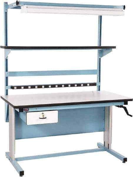 Proline - 72 Wide x 30" Deep x 42" High, Plastic Laminate Workbench - Adjustable Height Legs, Blue - Exact Industrial Supply