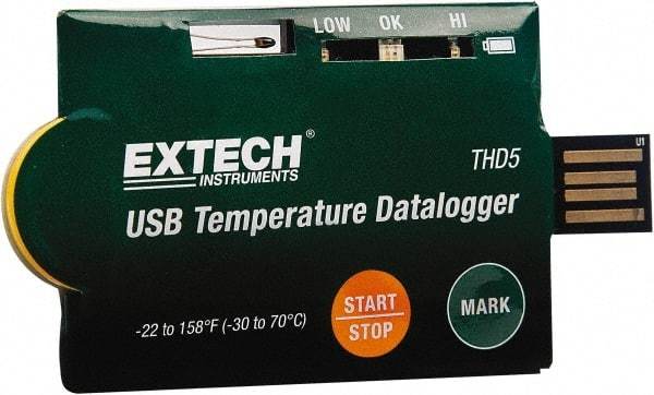 Extech - Temperature Recorders Type: Temperature Recorder Recording Time: Selectable data sampling rate: 2sec, 5sec, 10sec, 30sec, 1min, 5min, 10min, 30min, 1hour, 2hour, 3hour, 6hour, 12hour, 24hour - Exact Industrial Supply