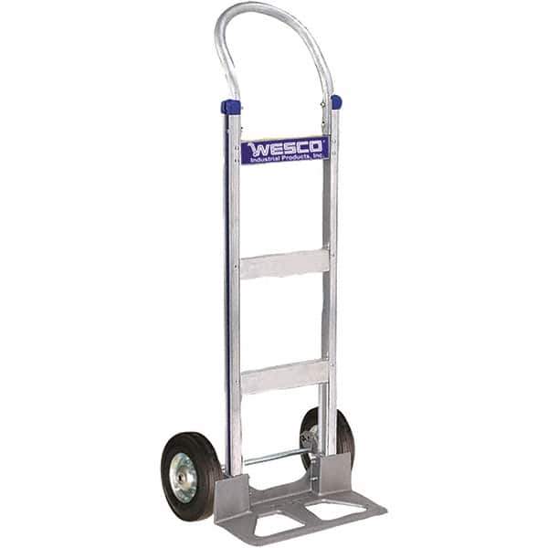 Wesco Industrial Products - 600 Lb Capacity 49" OAH Hand Truck - 18 x 7-1/2" Base Plate, Swept Back, Continuous Handle, Aluminum, Semi-Pneumatic Wheels - Exact Industrial Supply