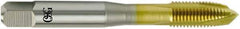 OSG - 3/8-24 UNF, 3 Flute, TiN Finish, Vanadium High Speed Steel Spiral Point Tap - Plug Chamfer, Right Hand Thread, 2-15/16" OAL, 1-1/4" Thread Length, 0.381" Shank Diam, 2B Class of Fit, Series 11015 - Exact Industrial Supply