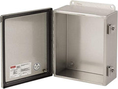 nVent Hoffman - Stainless Steel Junction Box Enclosure Hinge Flat Cover - NEMA 4, 12, 13, 4X, 6" Wide x 6" High x 4" Deep - Exact Industrial Supply