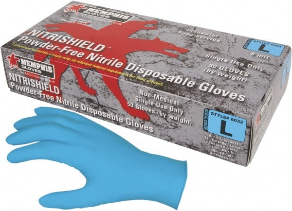 Disposable Gloves: Size Large, 8 mil, Nitrile Blue, 12″ Length, FDA Approved