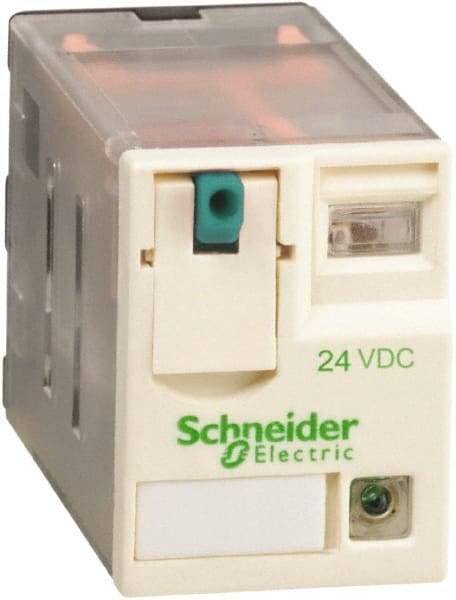 Square D - 14 Pins, Ice Cube Electromechanical Plug-in General Purpose Relay - 3 Amp at 277 VAC, 4PDT, 24 VDC, 21mm Wide x 40mm High x 27mm Deep - Exact Industrial Supply