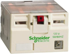 Square D - 14 Pins, 2.5 VA Power Rating, Ice Cube Electromechanical Plug-in General Purpose Relay - 15 Amp at 250 VAC, 4PDT, 120 VAC, 41mm Wide x 39mm High x 27mm Deep - Exact Industrial Supply