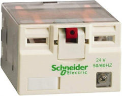 Square D - 14 Pins, 2.5 VA Power Rating, Ice Cube Electromechanical Plug-in General Purpose Relay - 15 Amp at 250 VAC, 4PDT, 24 VAC, 41mm Wide x 39mm High x 27mm Deep - Exact Industrial Supply