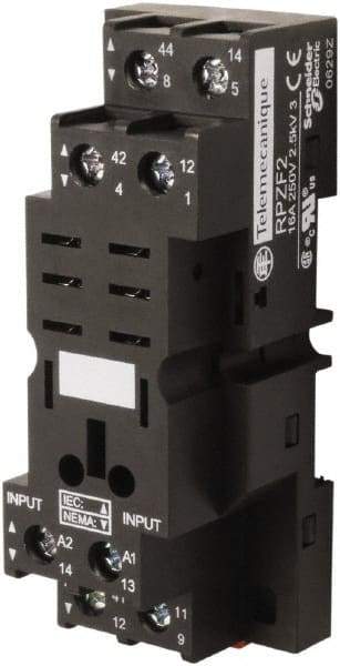 Square D - 8 Pins, 250 Volt, 16 Amp, DPDT, Ice Cube Relay Socket - DIN Rail Mount, Screw Panel Mount, Screw Clamp Terminal - Exact Industrial Supply