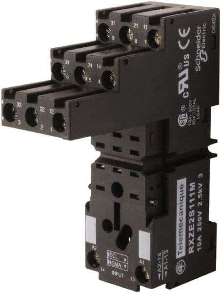 Square D - 14 Pins, 250 Volt, 5 and 10 Amp, 4PDT, Ice Cube Relay Socket - DIN Rail Mount, Screw Panel Mount, IP20, Plug In Terminal - Exact Industrial Supply