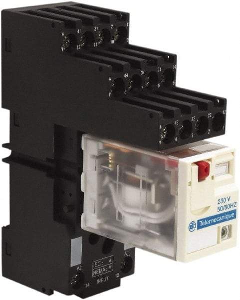 Schneider Electric - 1,500 VA Power Rating, Electromechanical Plug-in General Purpose Relay - 3 Amp at 250 VAC & 28 VDC, 6 at 250/277 VAC & 28 VDC, 8 Amp at 30 VDC, 4CO, 230 VAC at 50/60 Hz - Exact Industrial Supply