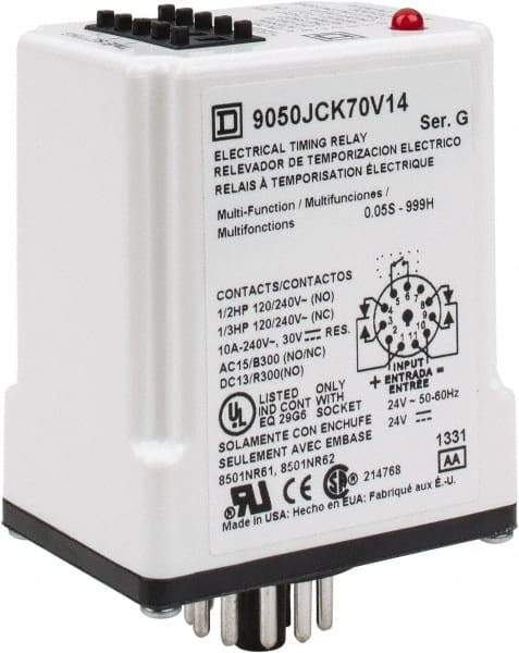 Square D - 11 Pin, 999 min Delay, Multiple Range DPDT Time Delay Relay - 10 Contact Amp, 24 VAC/VDC - Exact Industrial Supply
