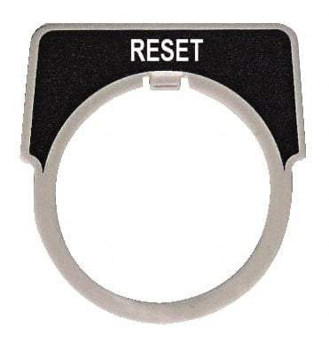 Square D - Half Round, Metal Legend Plate - Reset - Black Background, White Letters, 30mm Hole Diameter - Exact Industrial Supply