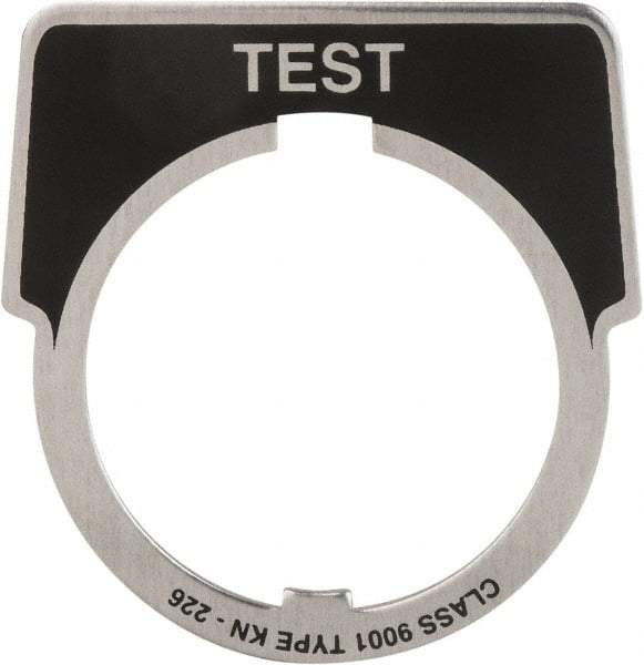 Square D - Metal Legend Plate - Test - Black Background, White Letters, 30mm Hole Diameter - Exact Industrial Supply