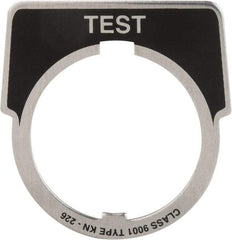 Square D - Metal Legend Plate - Test - Black Background, White Letters, 30mm Hole Diameter - Exact Industrial Supply