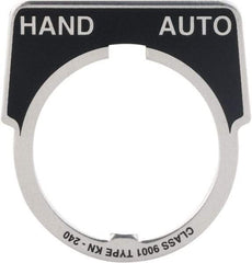 Square D - Metal Legend Plate - Hand-Auto - Black Background, White Letters, 30mm Hole Diameter - Exact Industrial Supply