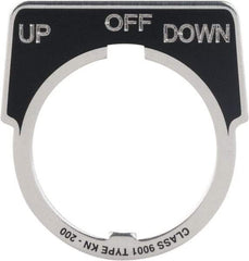 Square D - Metal Legend Plate - Up-Off-Down - Black Background, White Letters, 30mm Hole Diameter - Exact Industrial Supply